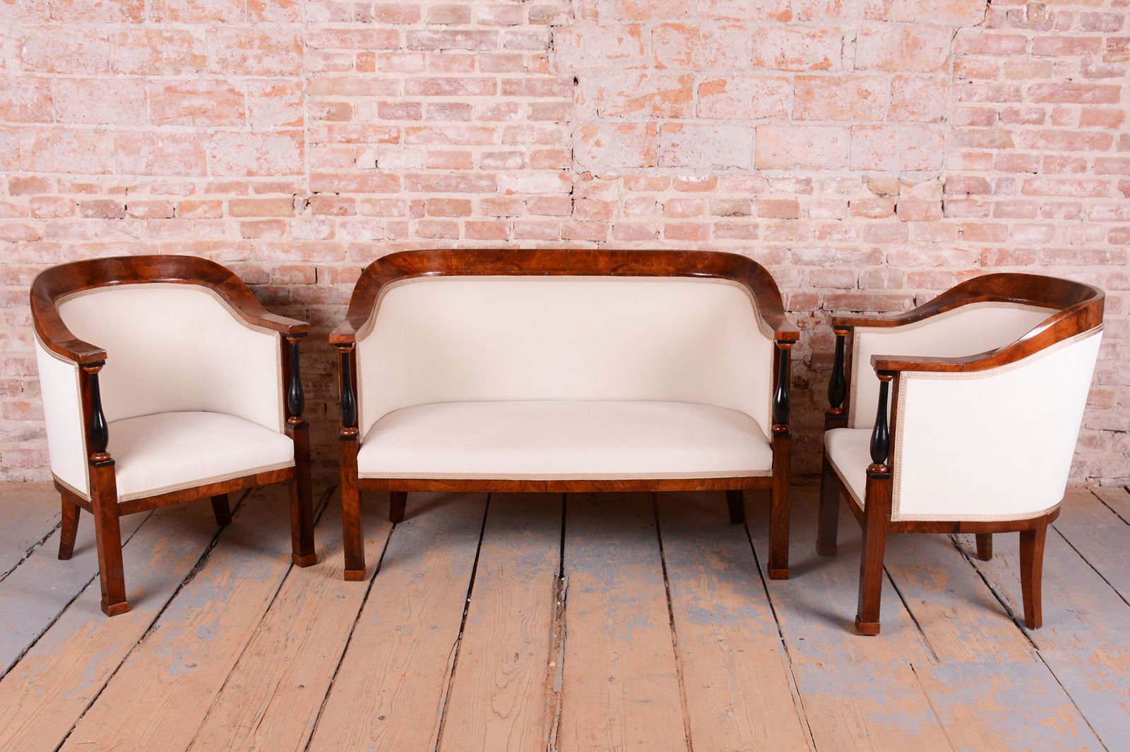 Restored Biedermeier Seating Set, Walnut, Ebony, Reupholstered, Austria, 1820s photo furniture
