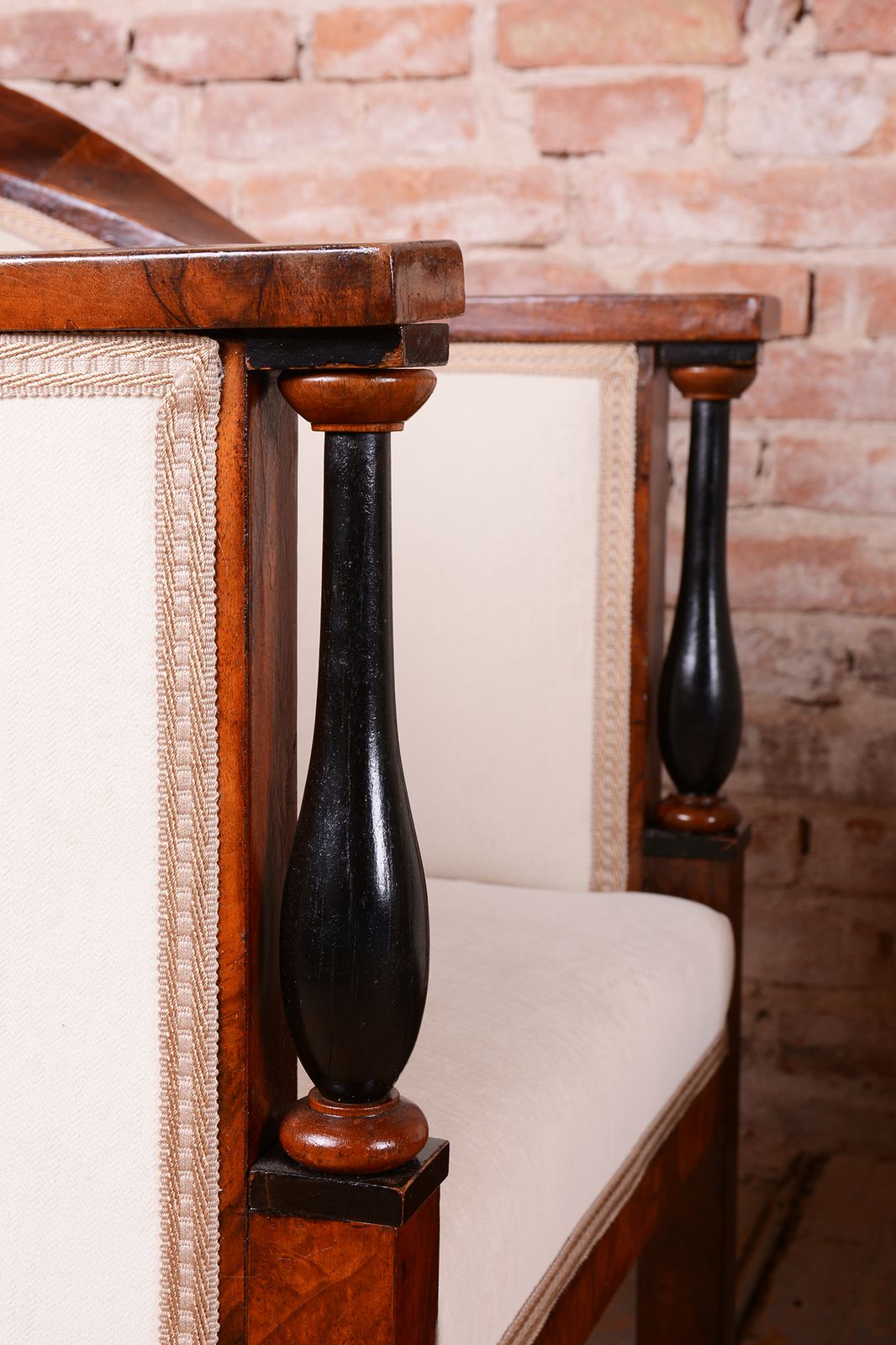 Restored Biedermeier Seating Set, Walnut, Ebony, Reupholstered, Austria, 1820s photo vintage