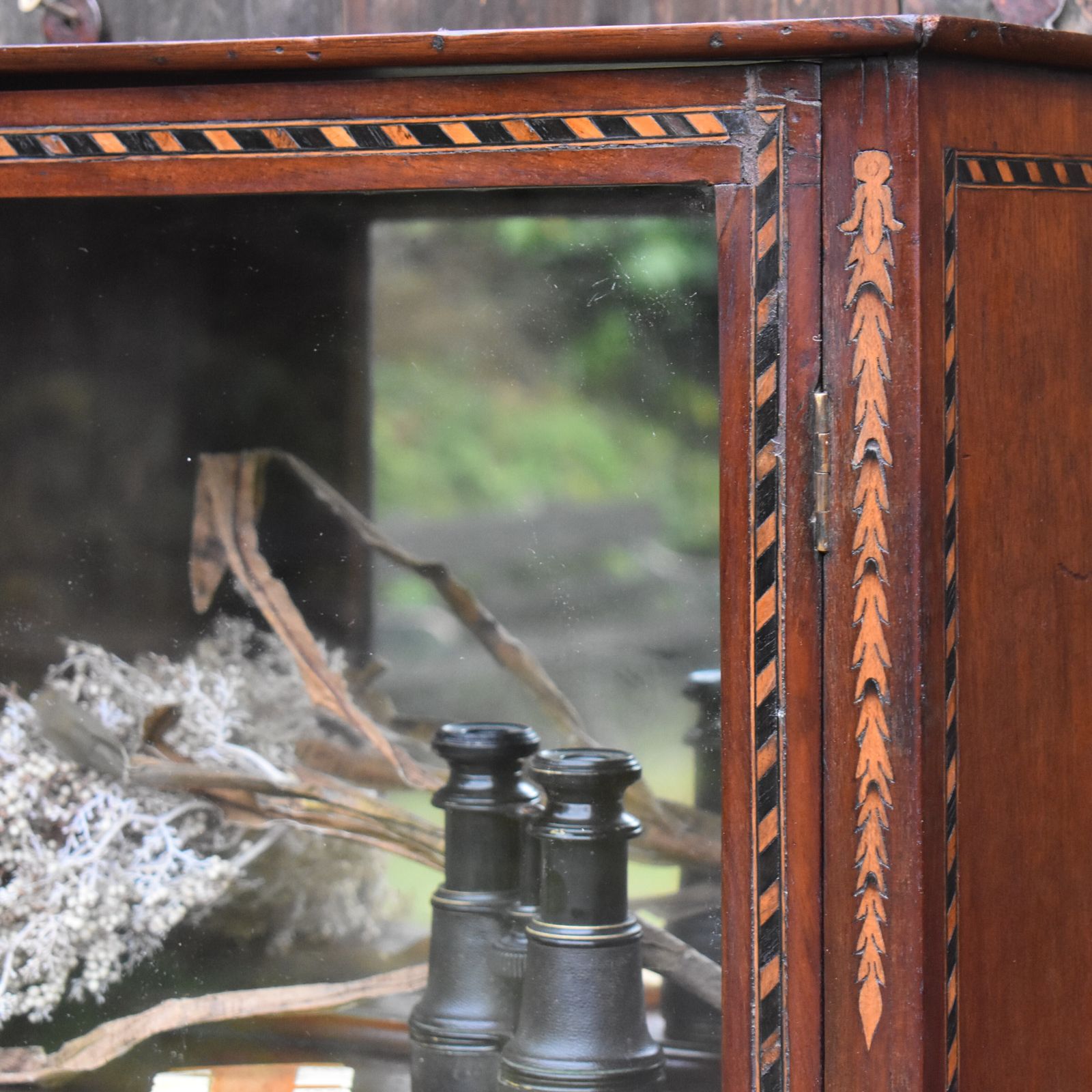 Antique Georgian French Walnut Inlaid Mirrored Bathroom Kitchen Display Cabinet photo for sale