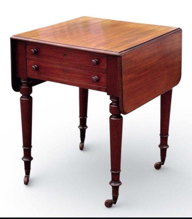 Victorian Mahogany Pembroke Drop Leaf Side Table, Lamp Table, Brass Castors.