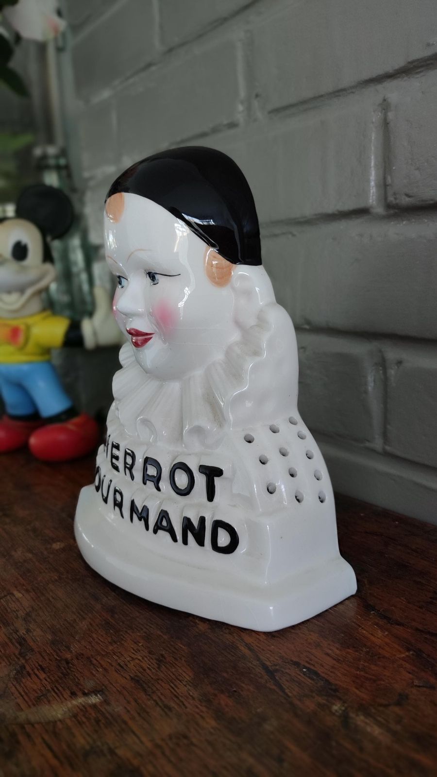 French Ceramic Pierrot Gourmand Lollipop Stand, Clown Bust, 1970s photo buy