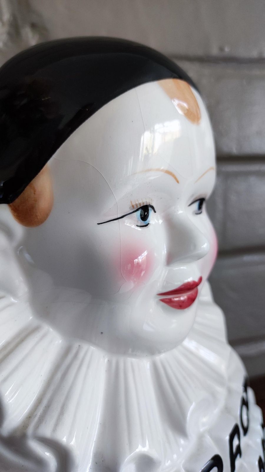 French Ceramic Pierrot Gourmand Lollipop Stand, Clown Bust, 1970s photo vintage