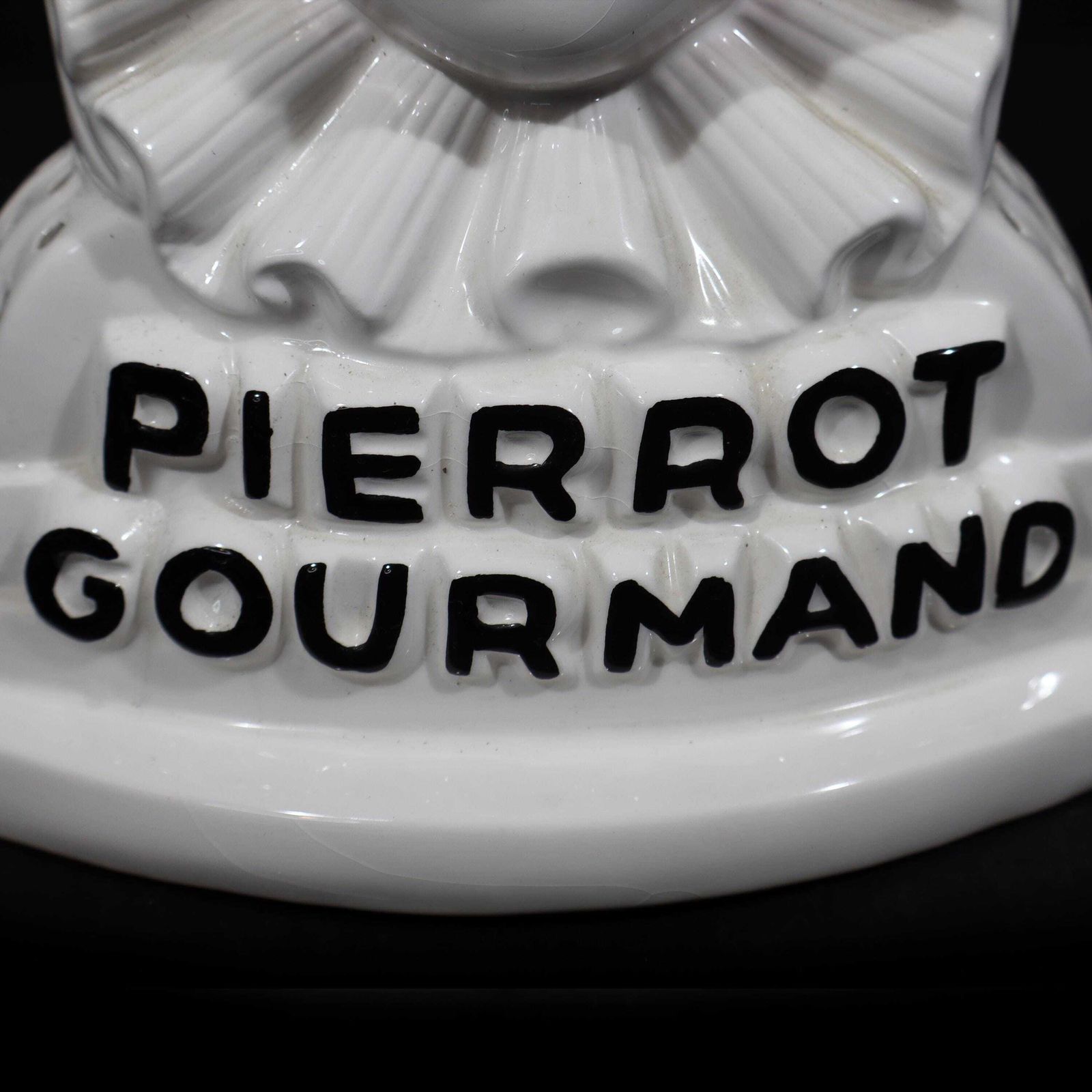 photo buy French Ceramic Pierrot Gourmand Lollipop Stand, Clown Bust, 1970s