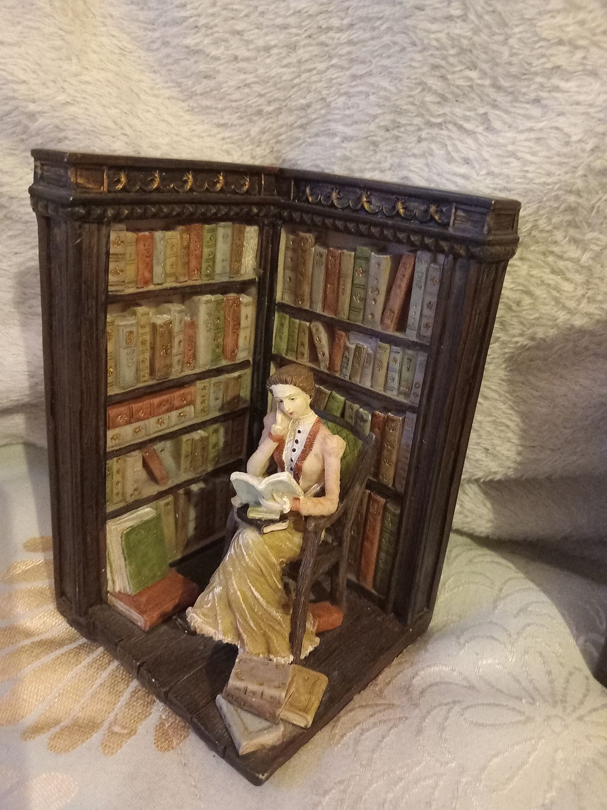 Library Themed Bookends. Male & Female Sculpture U.K 1970s photo for sale