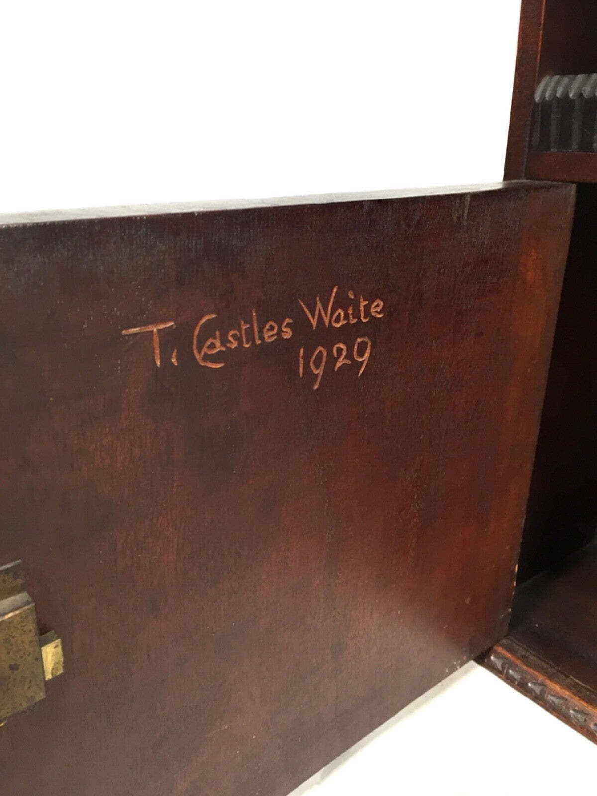 Antique 1920s Wooden Hand Carved Smokers Cabinet / Cupboard / Box With Key photo vinterior