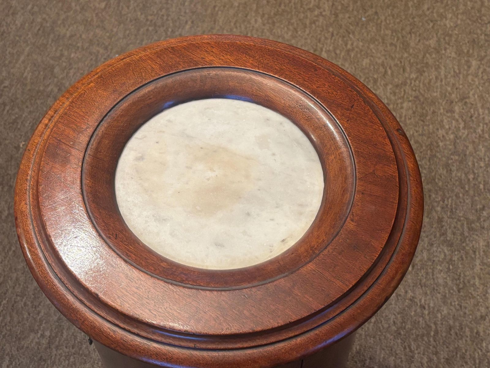 photo for sale Antique Victorian Solid Mahogany Cylindrical Pot Bedside Cupboard Marble Top