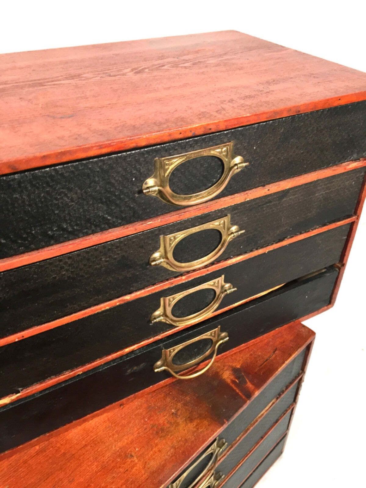 Antique Pair Of 'Advance Library' Wooden Drawers / Desktop Filling Box C.1920 photo Furniture
