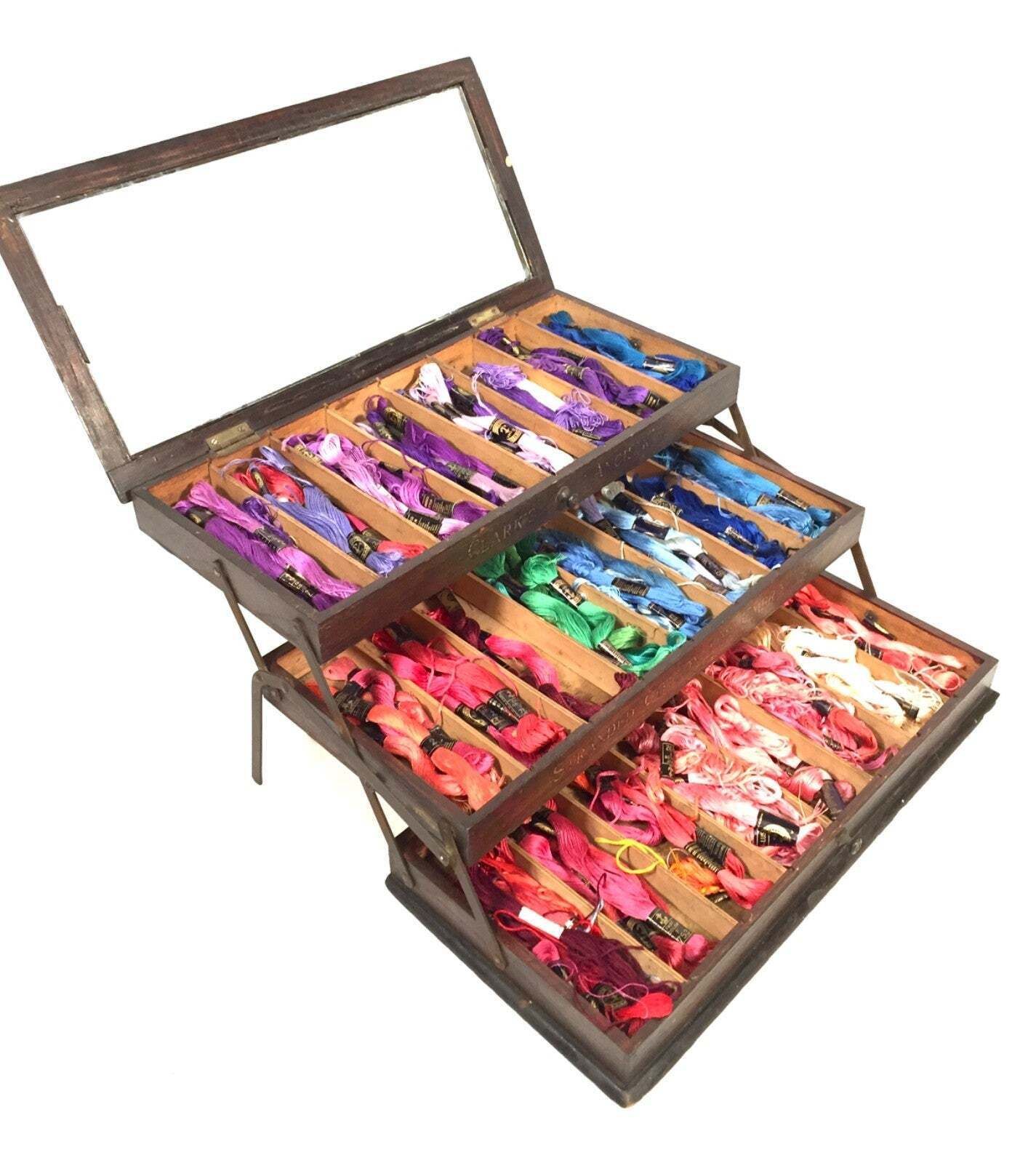 photo for sale Antique Haberdashery Shop Display Clark's Anchor Cotton Cantilever Sewing Box