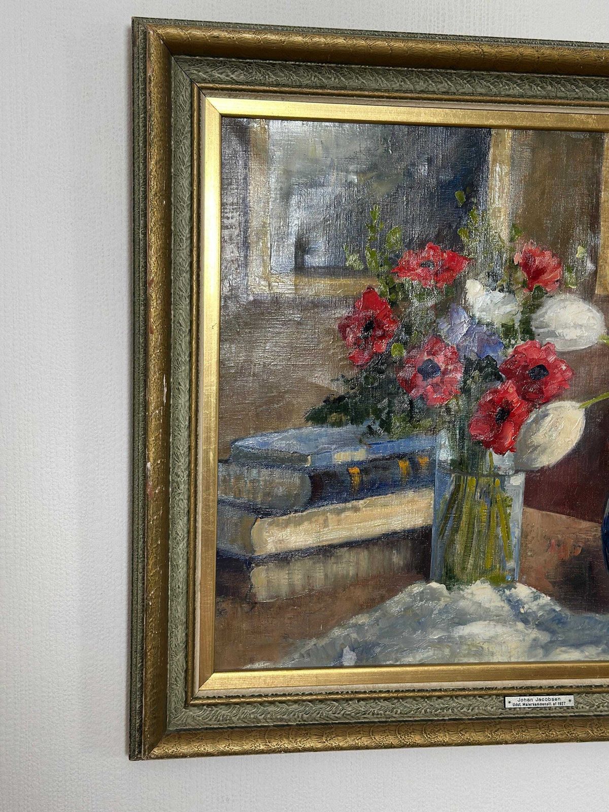 photo vintage Original Early Century Swedish Oil On Canvas – "Tulips And Poppies" By Johan Jacobsson – Vintage & Framed 68 × 80 Cm (26.8" × 31.5")