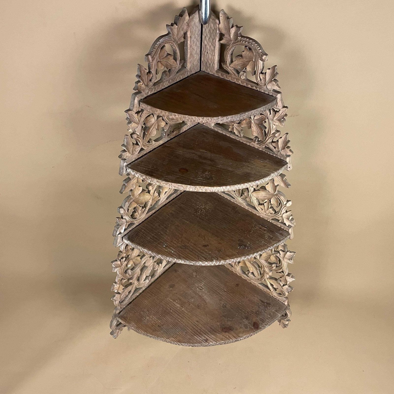 Victorian Style Hand Carved Wooden Corner Shelf 4 Tier Wall Unit Vintage Gothic Wood Display Exquisite Detail photo Furniture