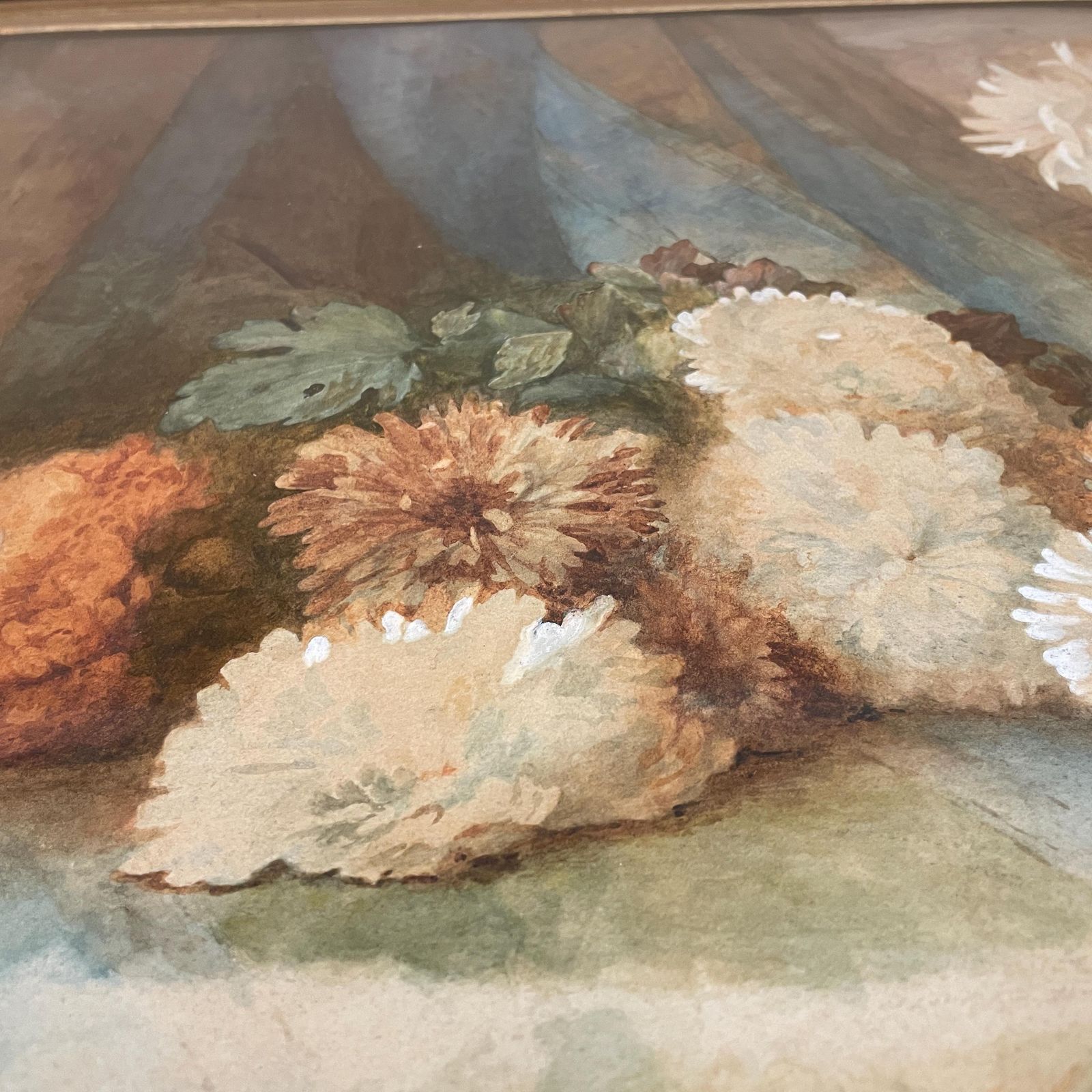 Large Floral Watercolour Painting Signed E Gross Gold Frame Vintage Art Still Life Flowers Framed European Decor photo for sale