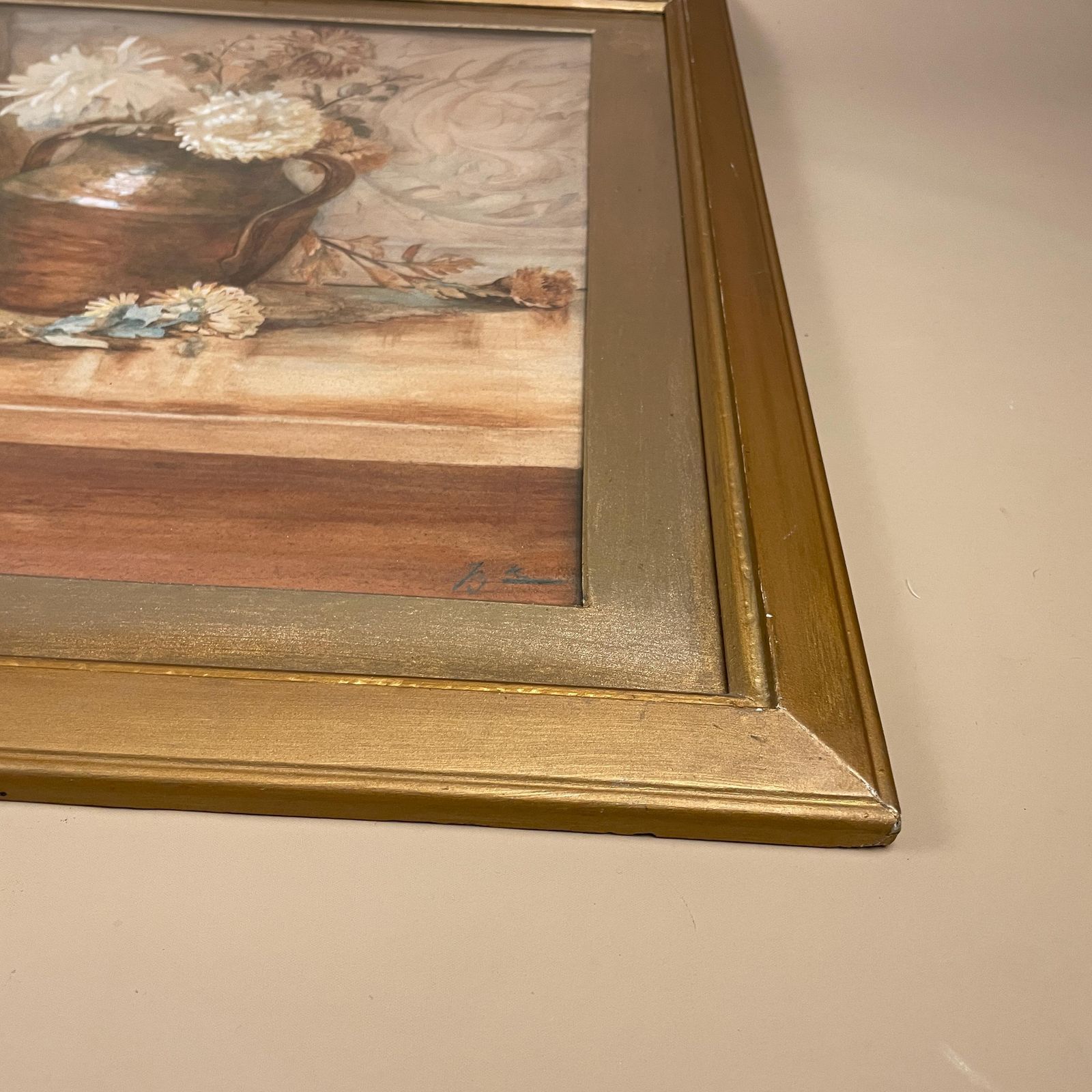 Large Floral Watercolour Painting Signed E Gross Gold Frame Vintage Art Still Life Flowers Framed European Decor photo buy
