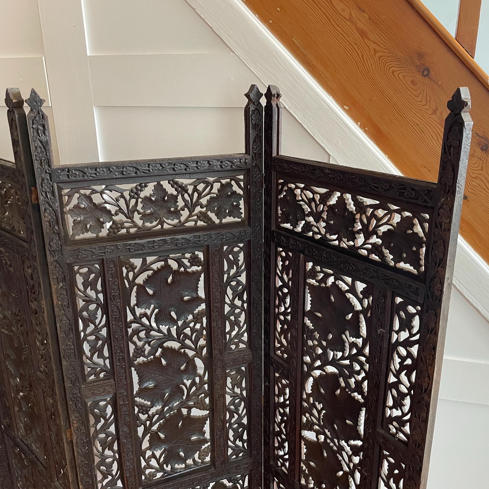 Indian Hand Carved Wood Folding Screen Floral Panels Room Divider Antique Wooden Large Intricate C.Late 19th/Earlier 20th Century photo Home Decor