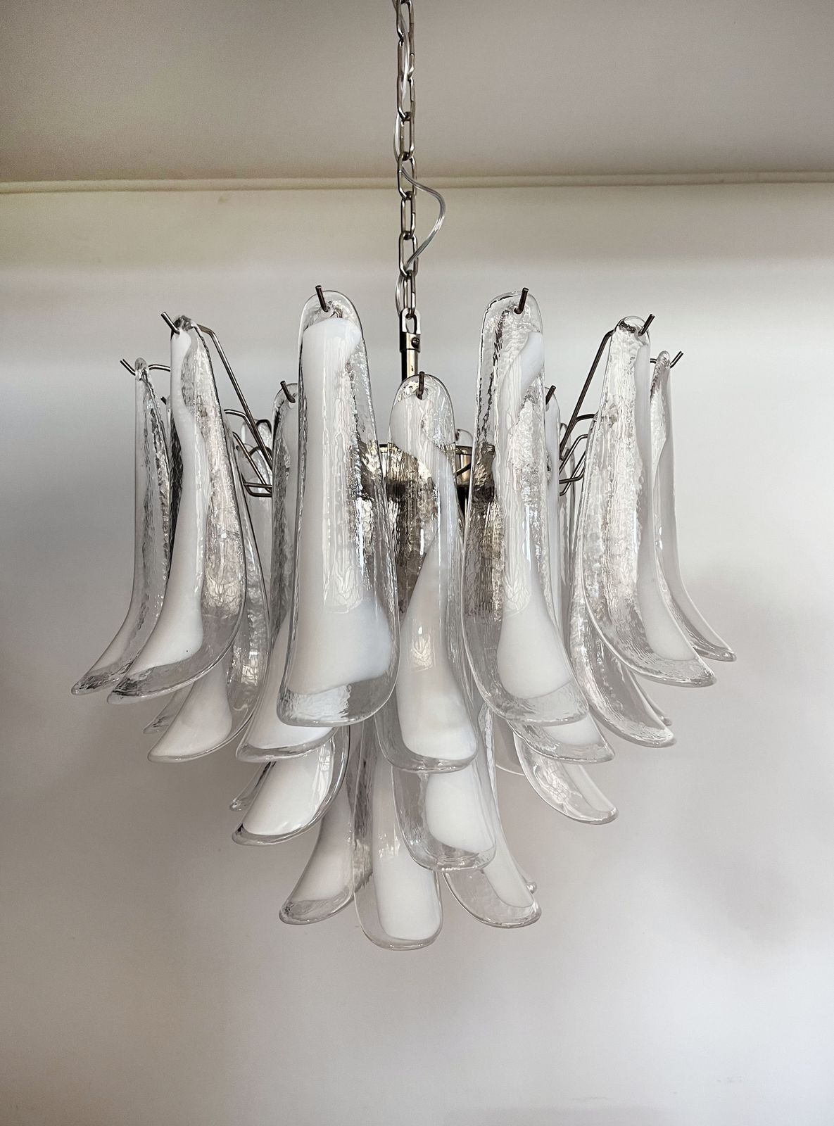 Lighting Italian Vintage Murano Chandelier   Mazzega   36 Lattimo Glass Petals photo