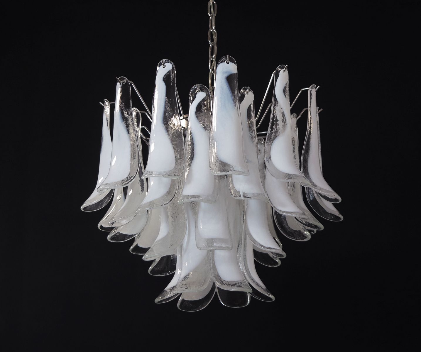 Italian Vintage Murano Chandelier   Mazzega   36 Lattimo Glass Petals