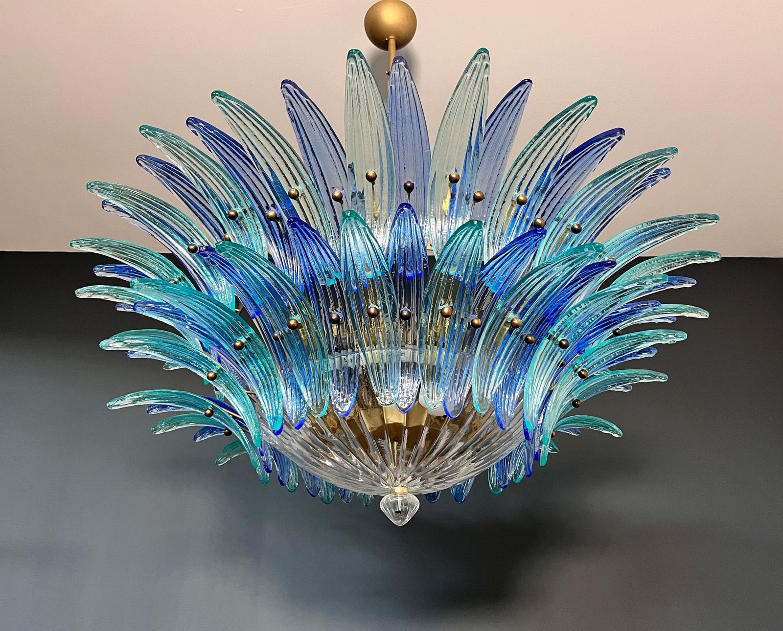 Murano Chandelier Original Palmette, Two Levels, 82 Blue And Turquoise Glasses Clear Glasses photo buy