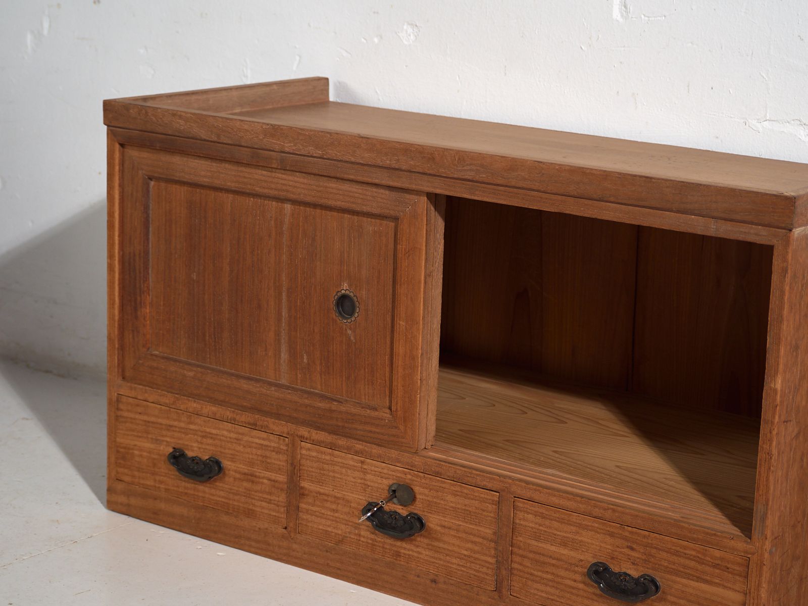 Furniture Antique Low Cabinet With Sliding Doors – Taishō / Showa Period (C.1920 1970) photo