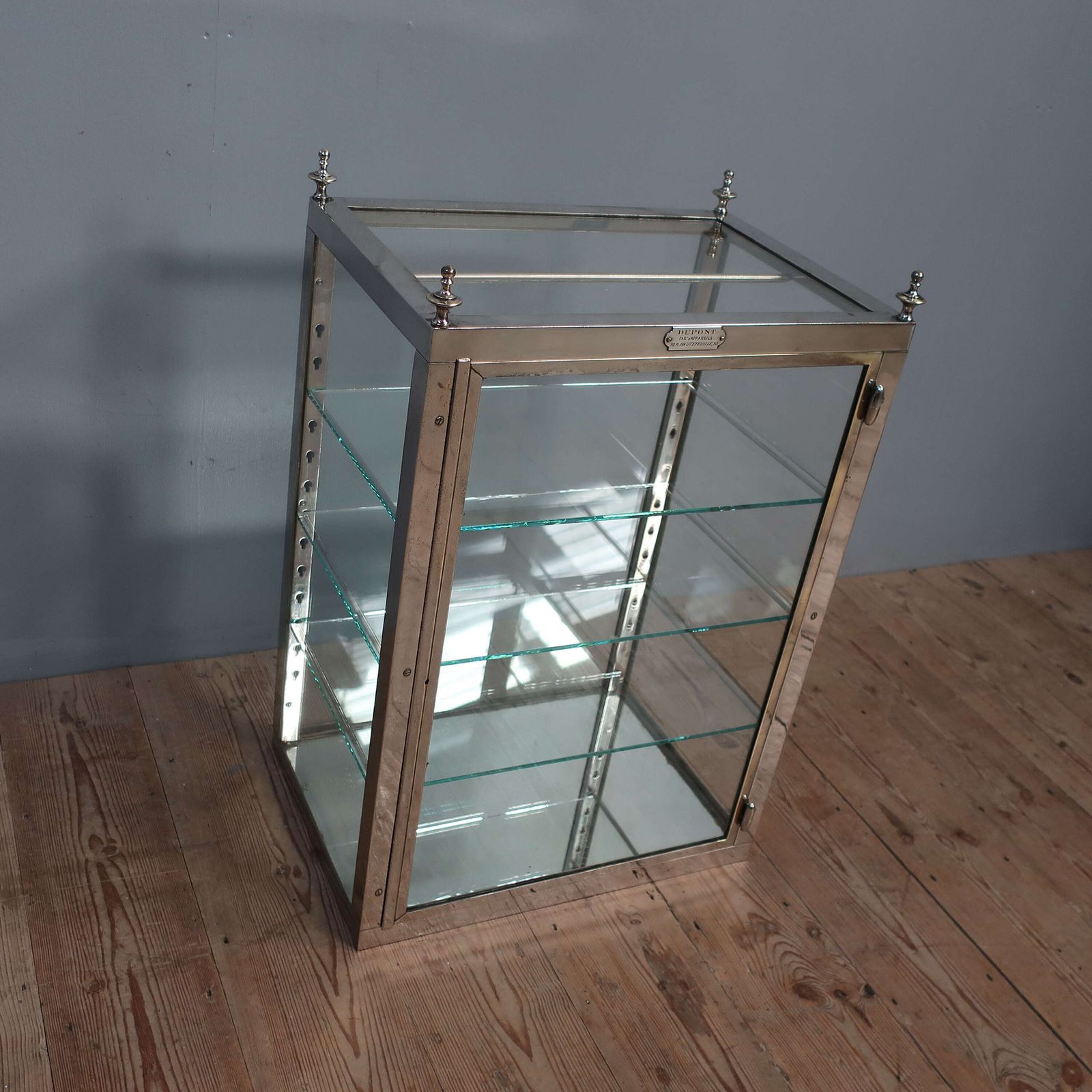 French Nickel On Brass Glazed Vitrine Cabinet photo for sale