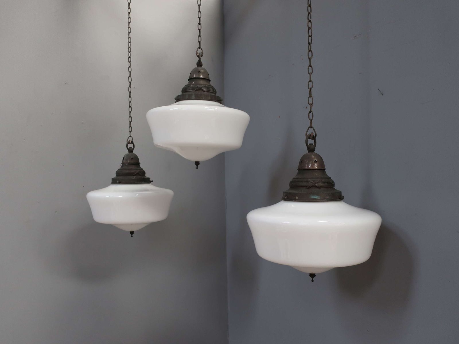 Large Opaline Chapel Pendant Lights ~ 2 Available ~ Priced Individually photo Lighting