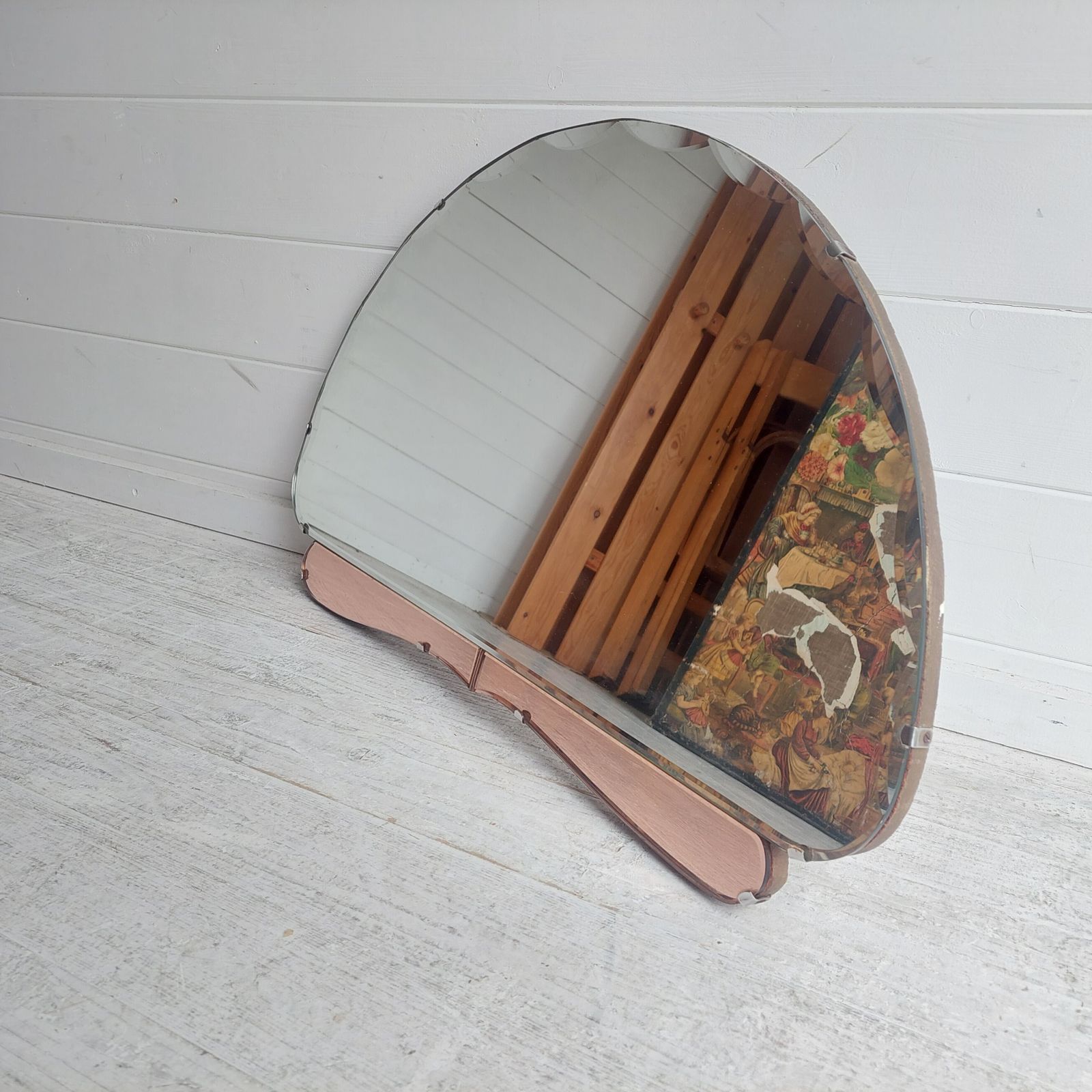 Art Deco Wall Mirror Eclectic Beveled Peach Coloured Glass Panels Original Backing Chain C1920s 30s photo Home Decor