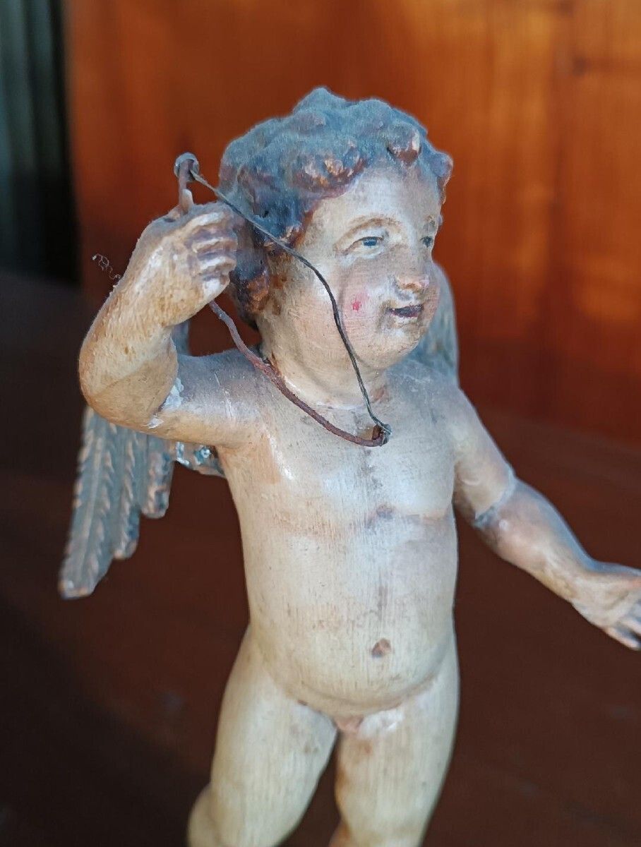 Antique Polychrome Wooden Cherub   Italy, 18th Century photo Art