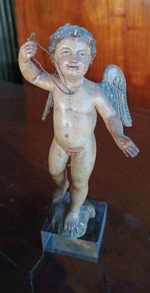 Art Antique Polychrome Wooden Cherub   Italy, 18th Century photo