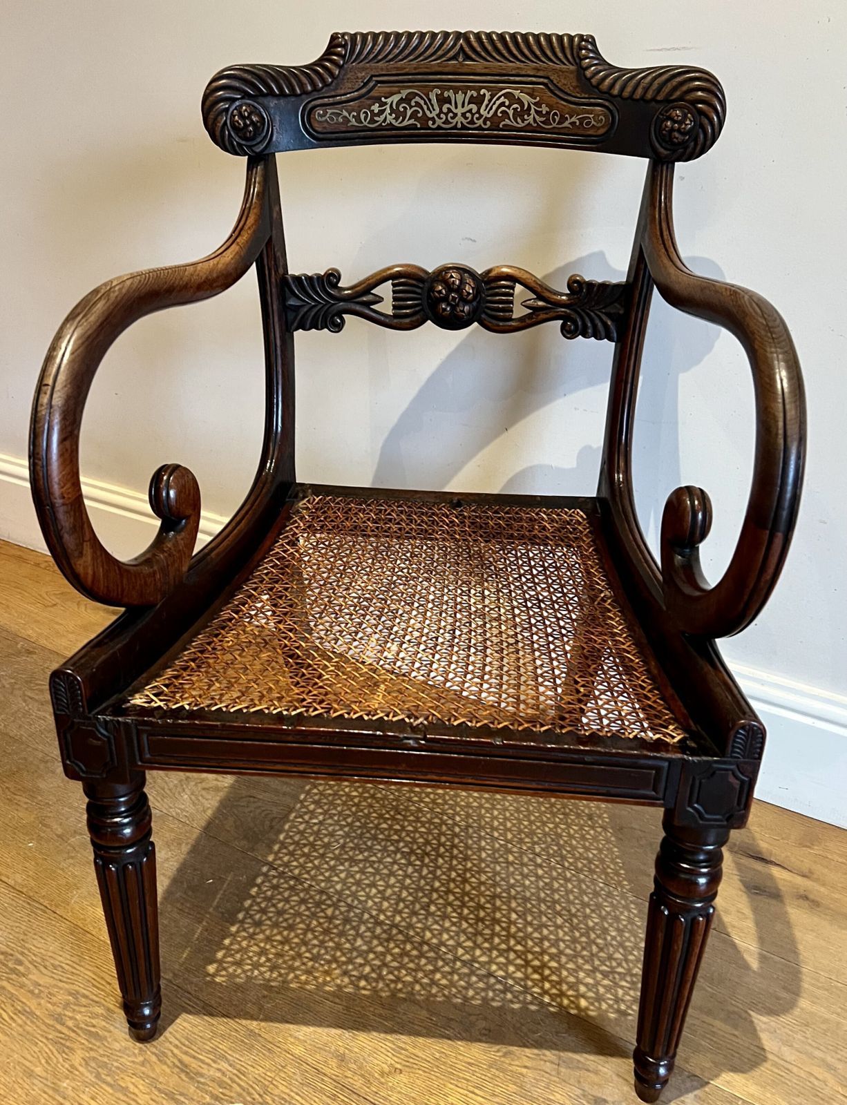 Regency Brass Inlaid Rosewood Elbow Chair photo furniture