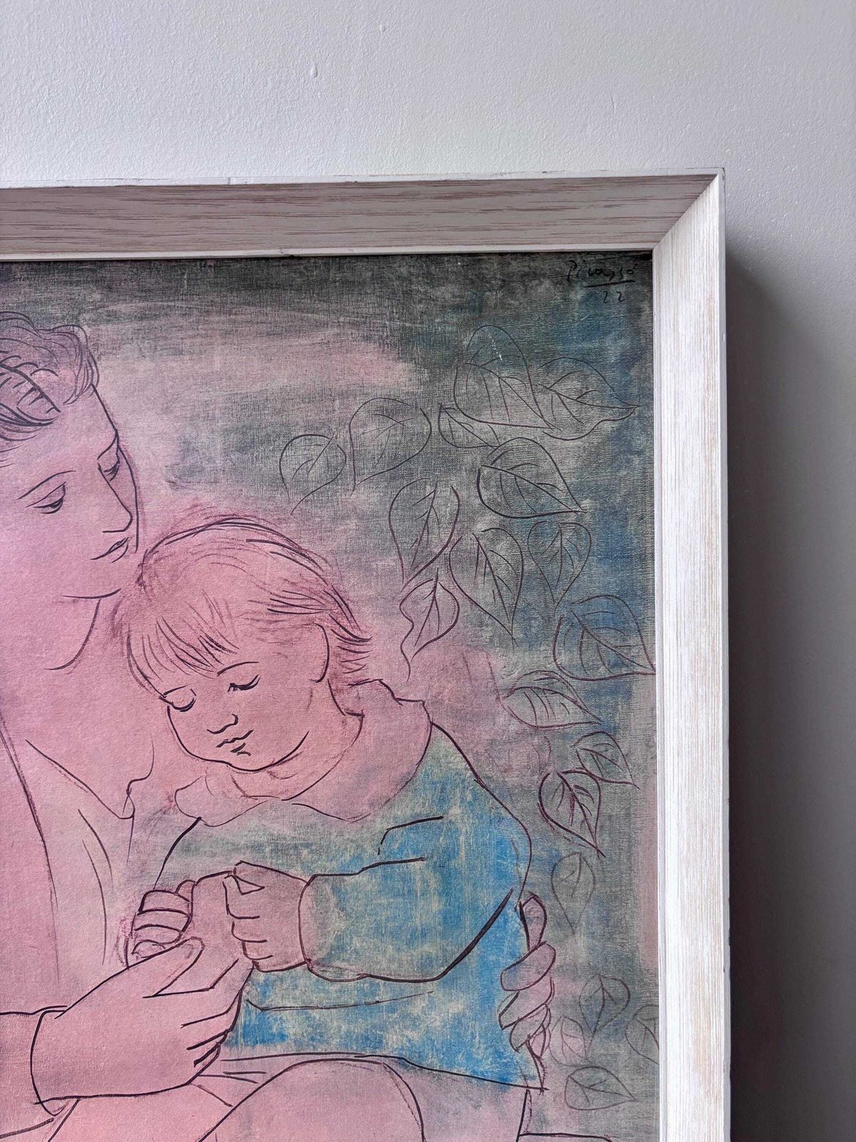 1950s–60s Framed Picasso Mother And Child Print, Mid Century Modern Wall Art, After Picasso photo vintage