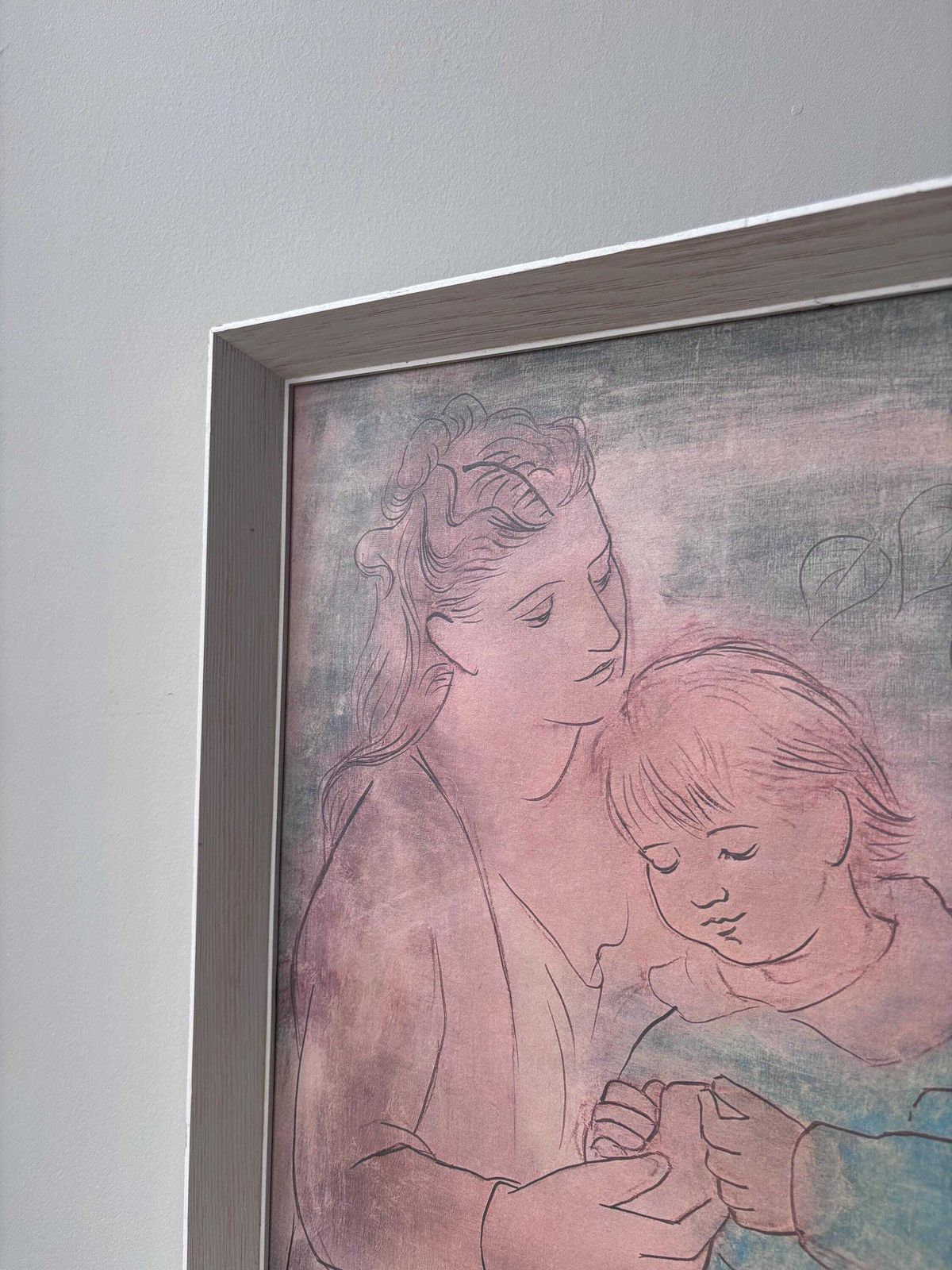 photo furniture 1950s–60s Framed Picasso Mother And Child Print, Mid Century Modern Wall Art, After Picasso