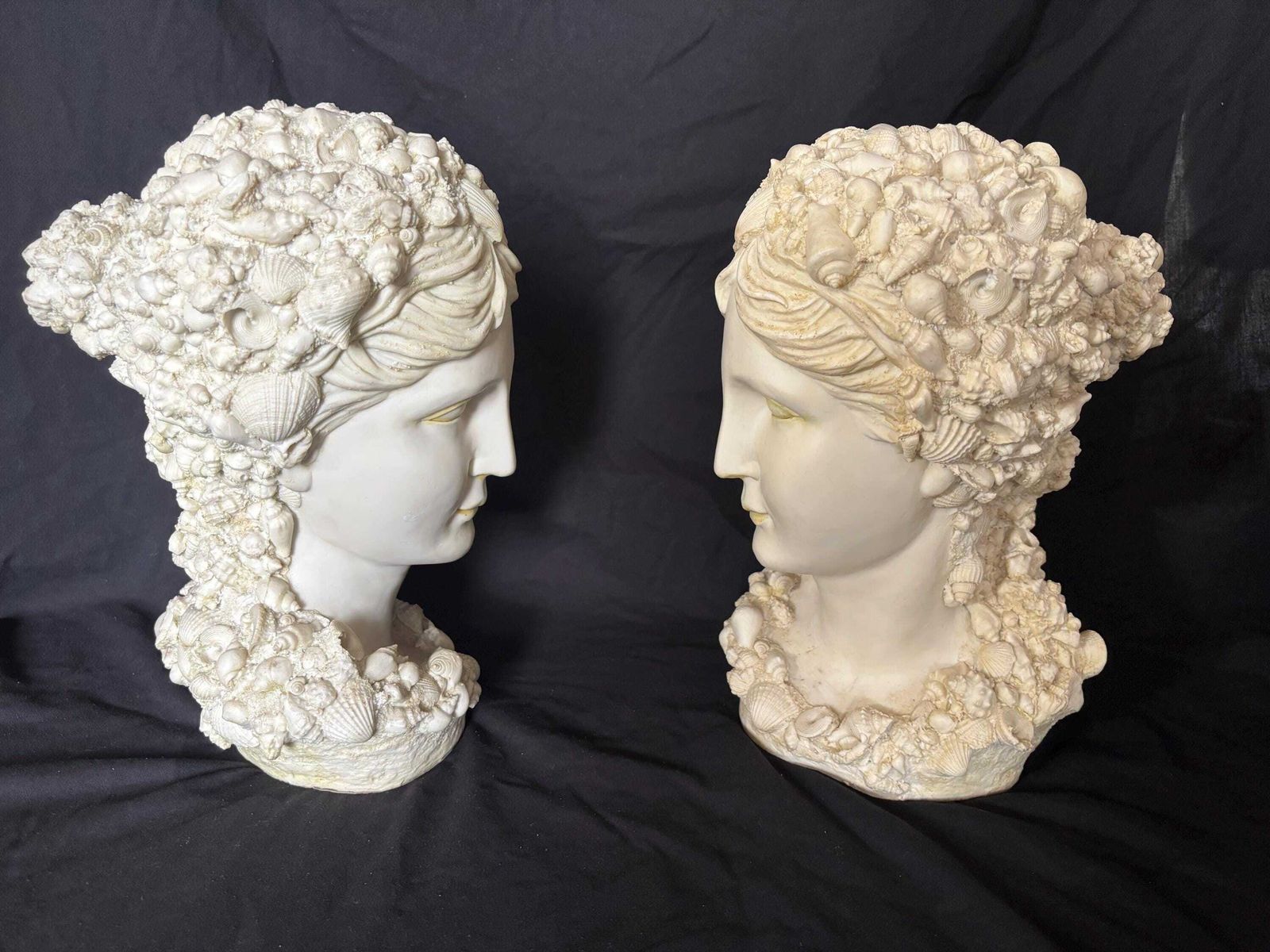 Antique Style Seashell Busts Cast Resin Neoclassical Ladies Busts Figurines