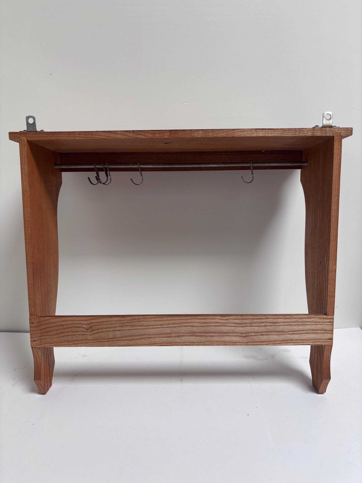 145.0 Vintage French Wall Shelf With Hooks | Rustic Wooden Shelf | Country Kitchen photo