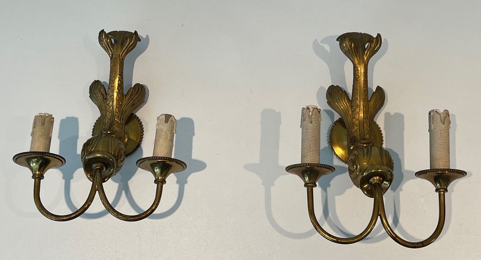 Pair Of Bronze Dolphin Wall Sconces By Maison Jansen photo furniture
