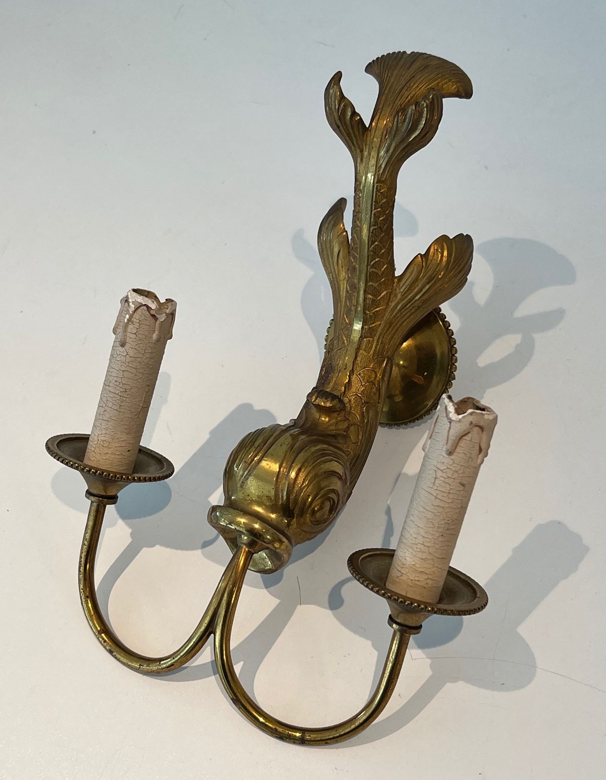 Pair Of Bronze Dolphin Wall Sconces By Maison Jansen photo vinterior