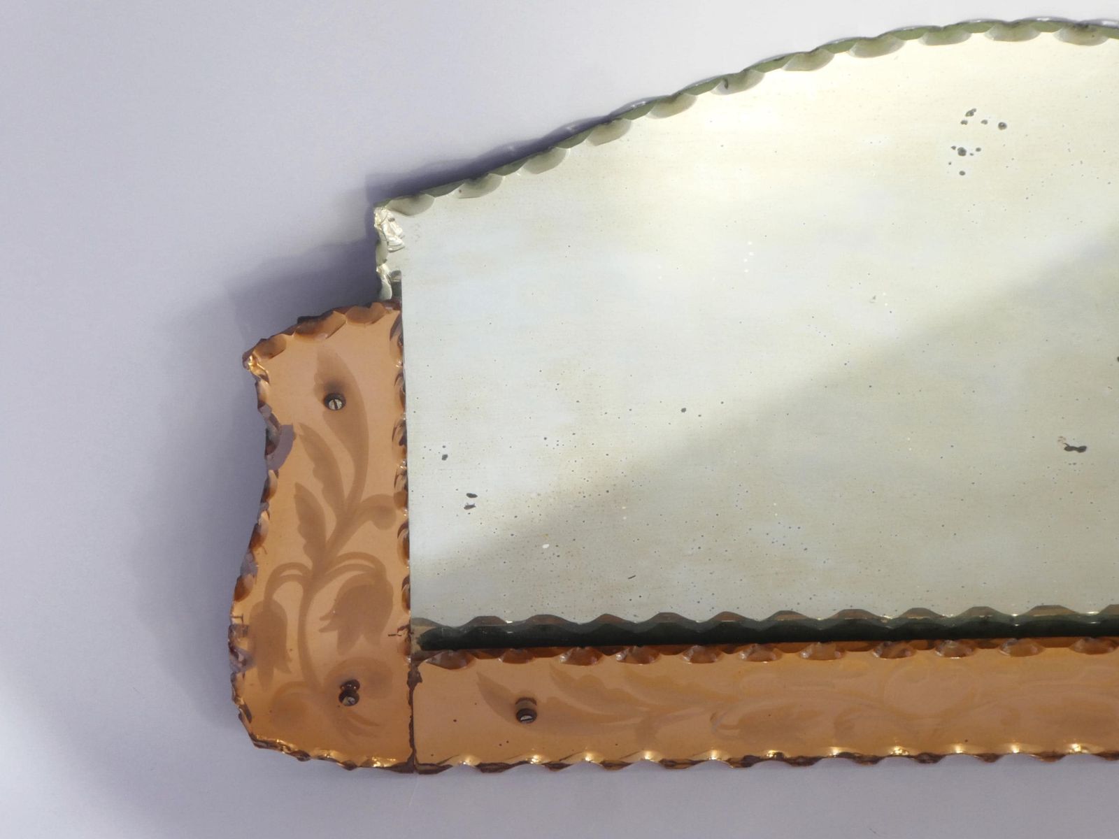 Antique Venetian Wall Mirror With Pink Frame, Art Deco Italian Floral Etched Mirror photo Home Decor