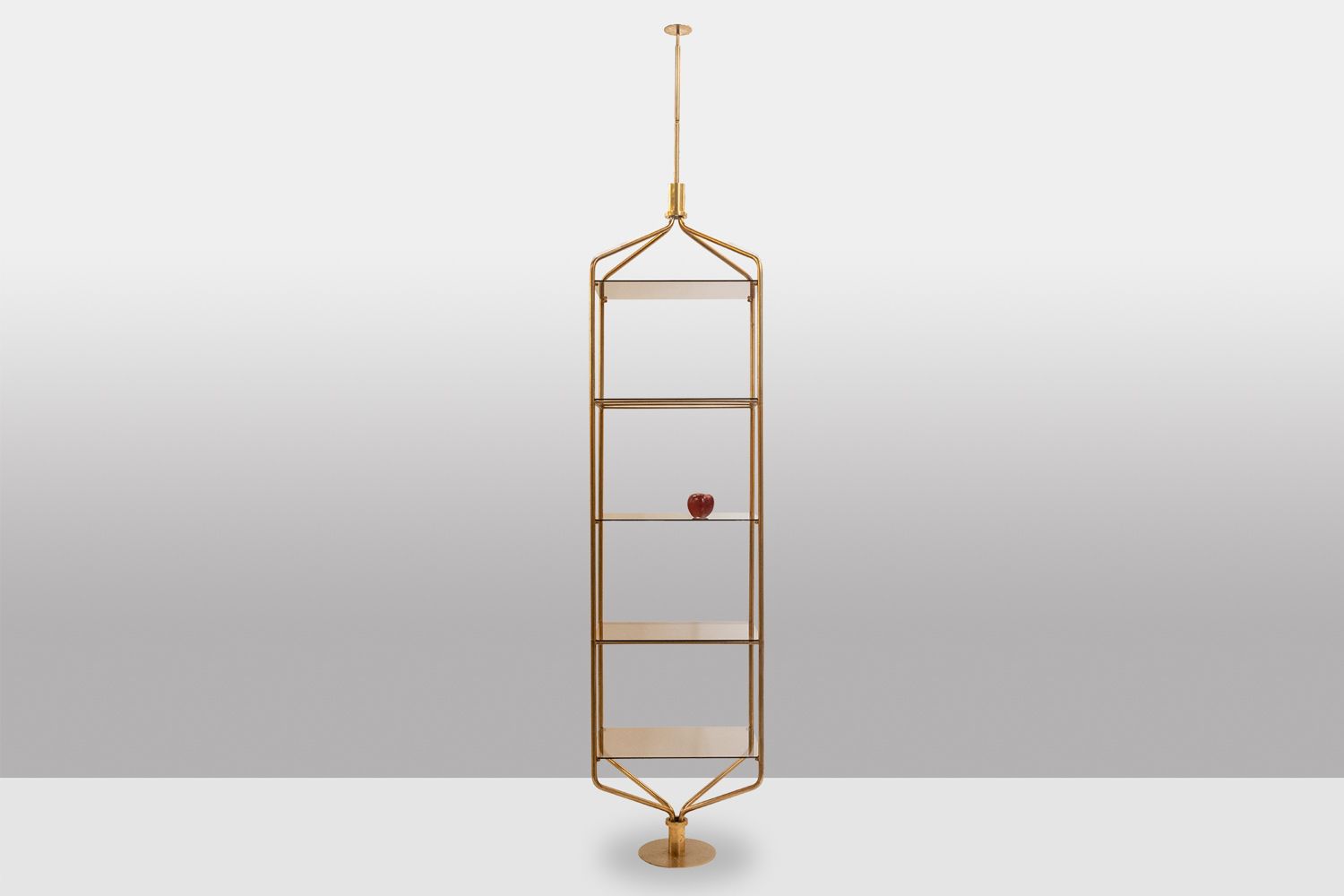 Shelf In Gold Plated Brass With Smoked Glass Shelves. 1970s. photo for sale