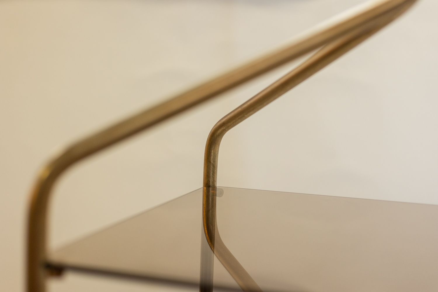 photo for sale Shelf In Gold Plated Brass With Smoked Glass Shelves. 1970s.