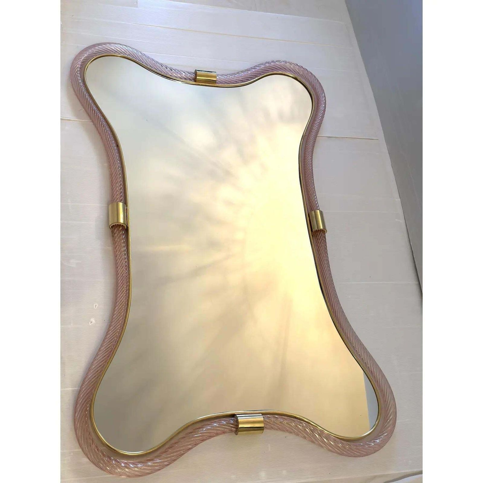Murano Style Scenographic Torchon Glass Designer Mirror – Simoeng, Pink And Gold photo buy