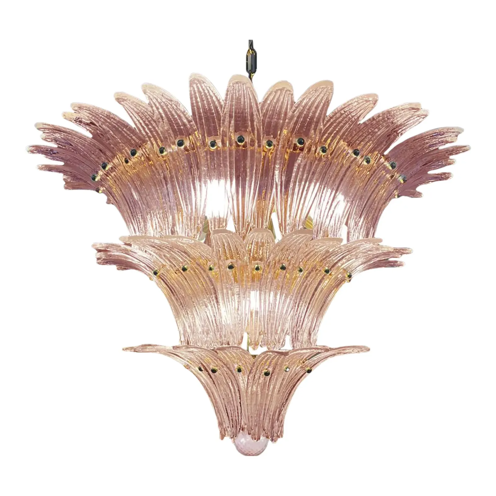 Lot Of 2 Mid Century Modern Pink “Palmette” Murano Glass Chandeliers A Pair photo for sale