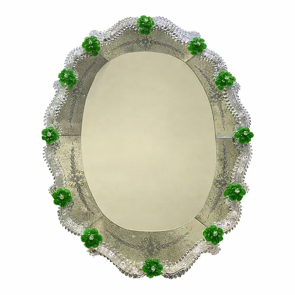 Venetian Murano Glass Oval Floral Wall Mirror – Hand Carved Italian Art photo furniture