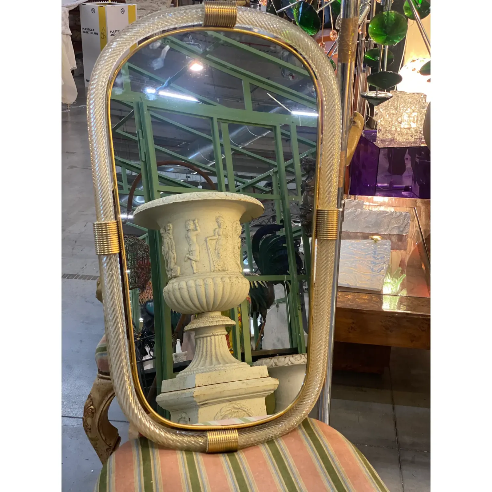 Pair Of Italian Murano Glass Wall Mirrors In Gold Leaf “Torciglione” Venetian Design photo for sale