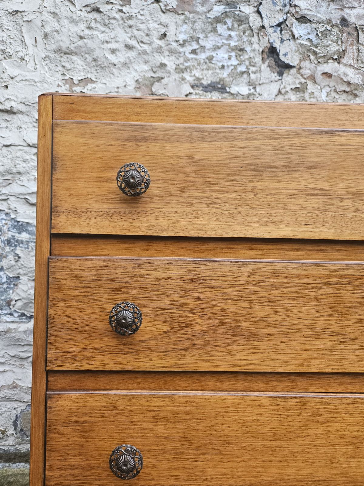 Vintage Oak Tallboy Chest Of Drawers: Cabinet With Detailing Five Drawer photo vintage