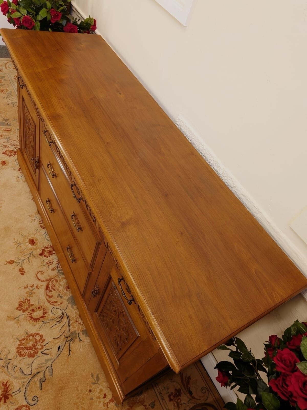 Rare Elegant Edwardian Solid Walnut Carved Sideboard photo buy