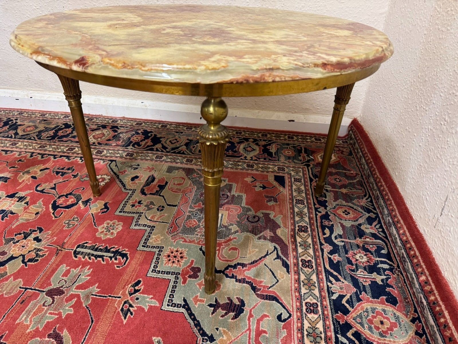 photo for sale French Round Brass And Onyx Coffee Table/Accent Table