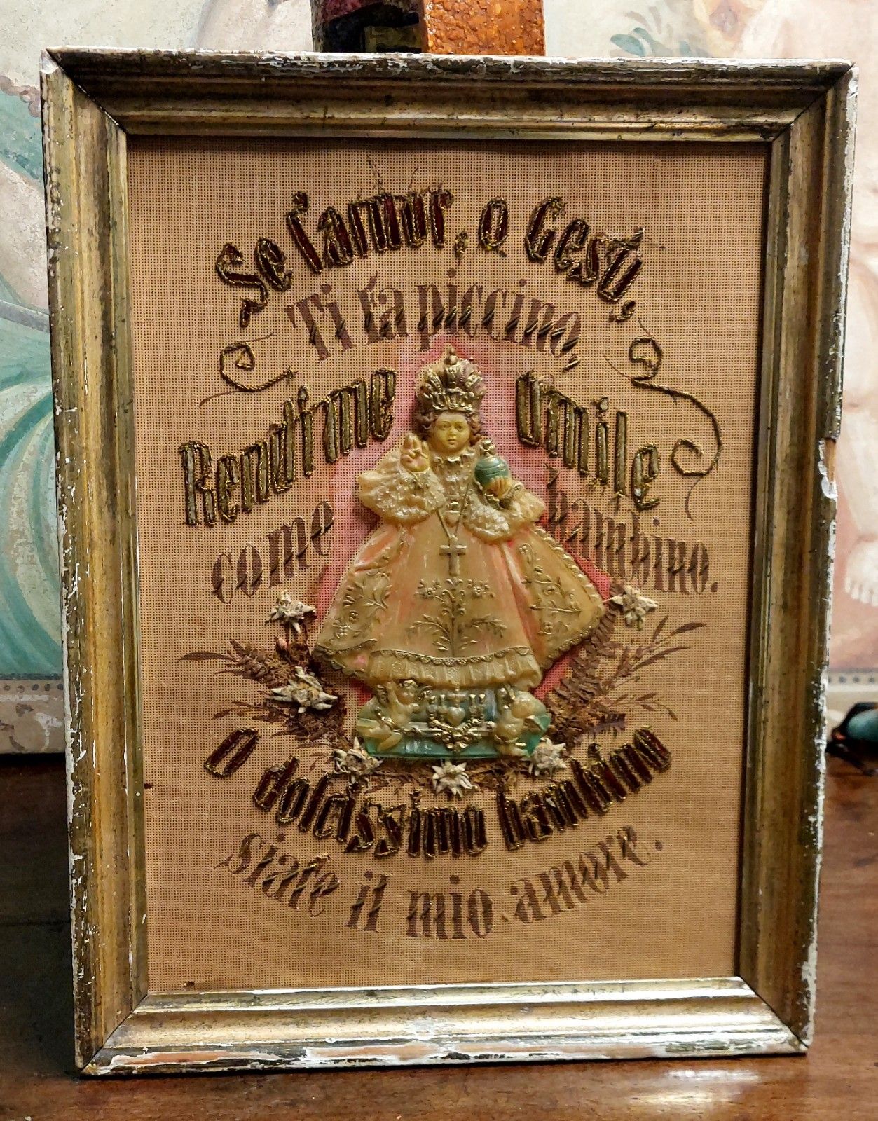 Devotional Embroidery Fabric 19th Century Jesus Child Prague photo buy