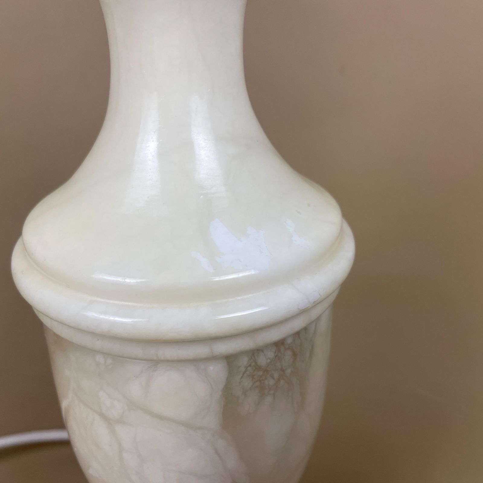photo for sale Antique Alabaster Onyx Marble Lamp Light Cream Grey Bedside Side Table Desk Marbled Patterned Vintage Downton Stone Heavy Classic Natural