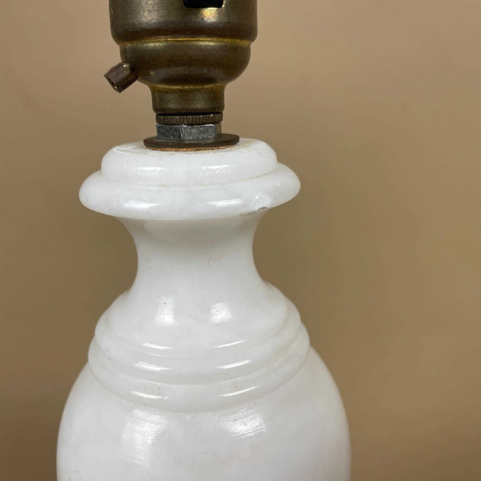 Antique Alabaster Onyx Marble Lamp Light White Bedside Side Table Desk Marbled Patterned Vintage Downton Stone Heavy Classic Natural Square photo vinterior