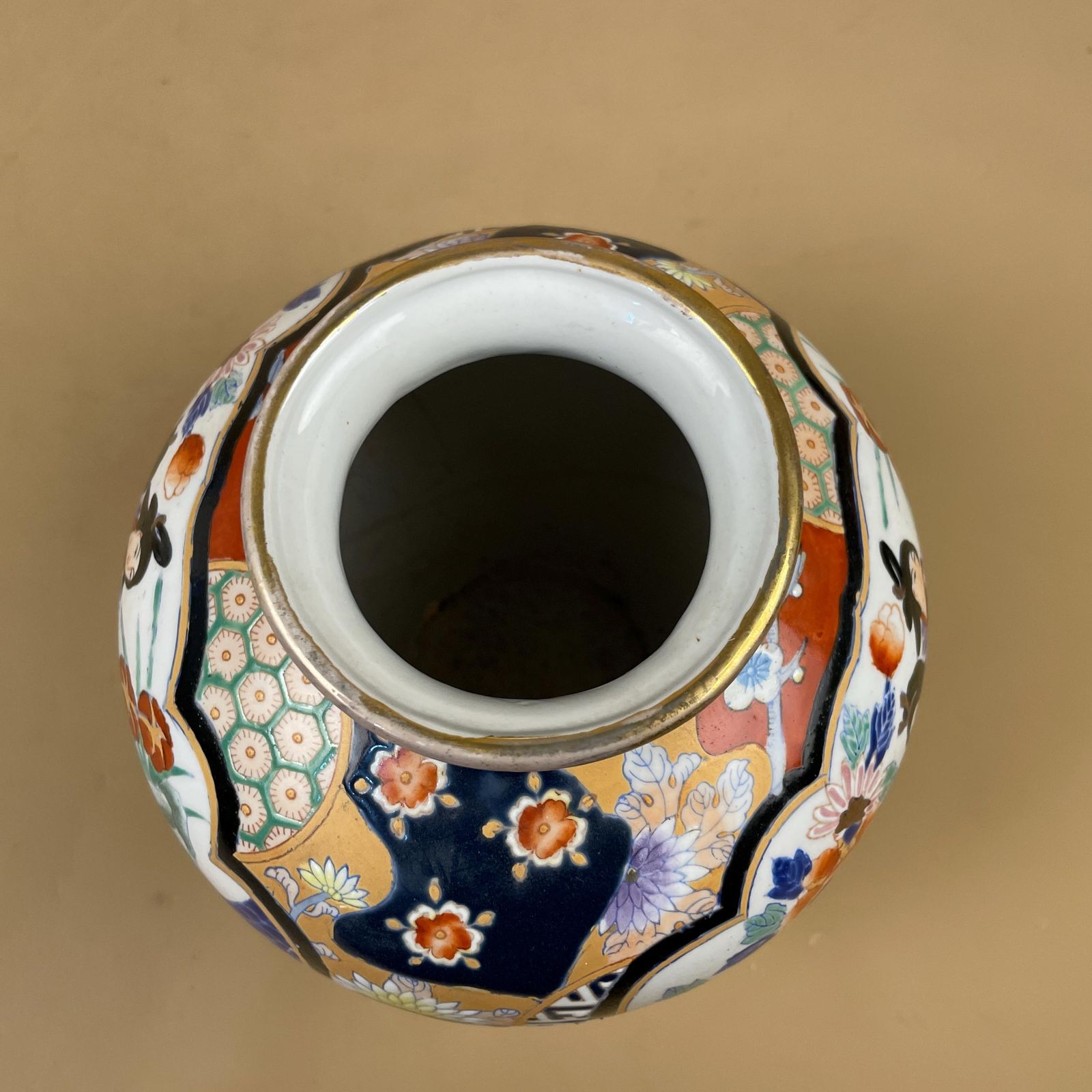 photo for sale Oriental Antique Decorative Vase Ceramic Pot Japanese Vintage Display Ginger Jar Hand Painted Asian Old Aged Figures Floral Pattern