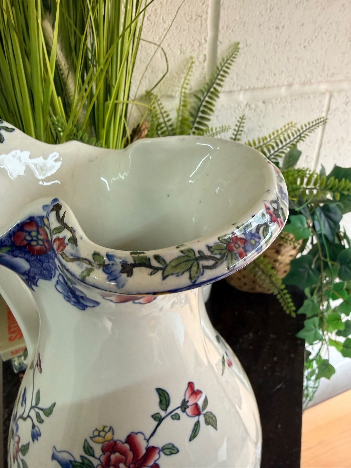 Rare Victorian Spode Floral Pitcher C.1900 | Large 33cm Jug | Heal & Son London | Blue Red Botanical photo 110.0