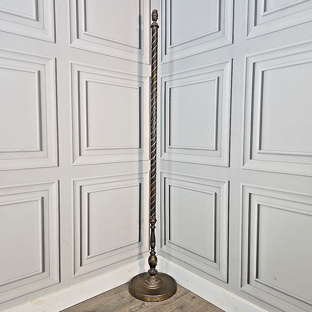 Vintage Brass Floor Lamp Barley Twist Column Antique Standard Lamp For Rewire