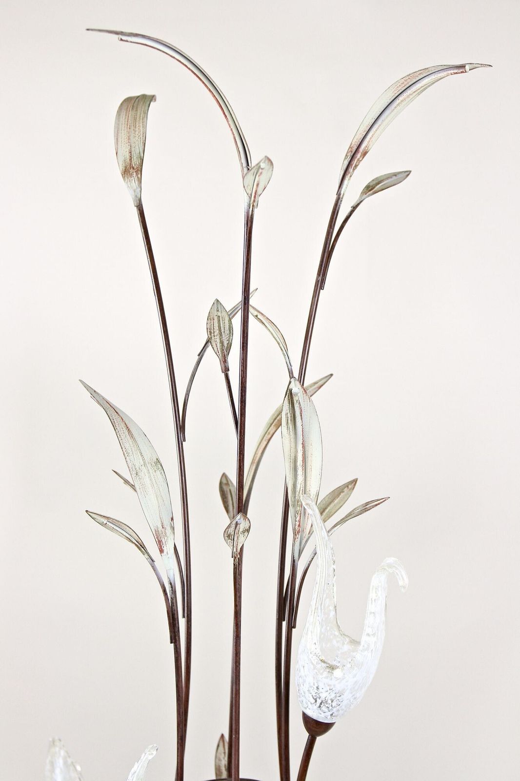 20th Century Murano Glass Swan Floor Lamp, Painted Reed Leaves, It Circa 1970 photo 2470.0
